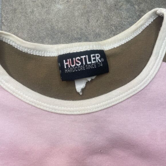 hustler hollywood official pink and brown colorblock honeys crop top medium - Picture 2 of 9